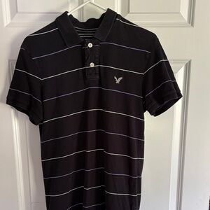 American Eagle Outfitters Black Polo with White and Purple Stripes